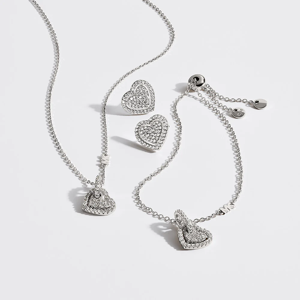 Michael Kors Sterling Silver Pave Heart Pendant On Chain - Image 3