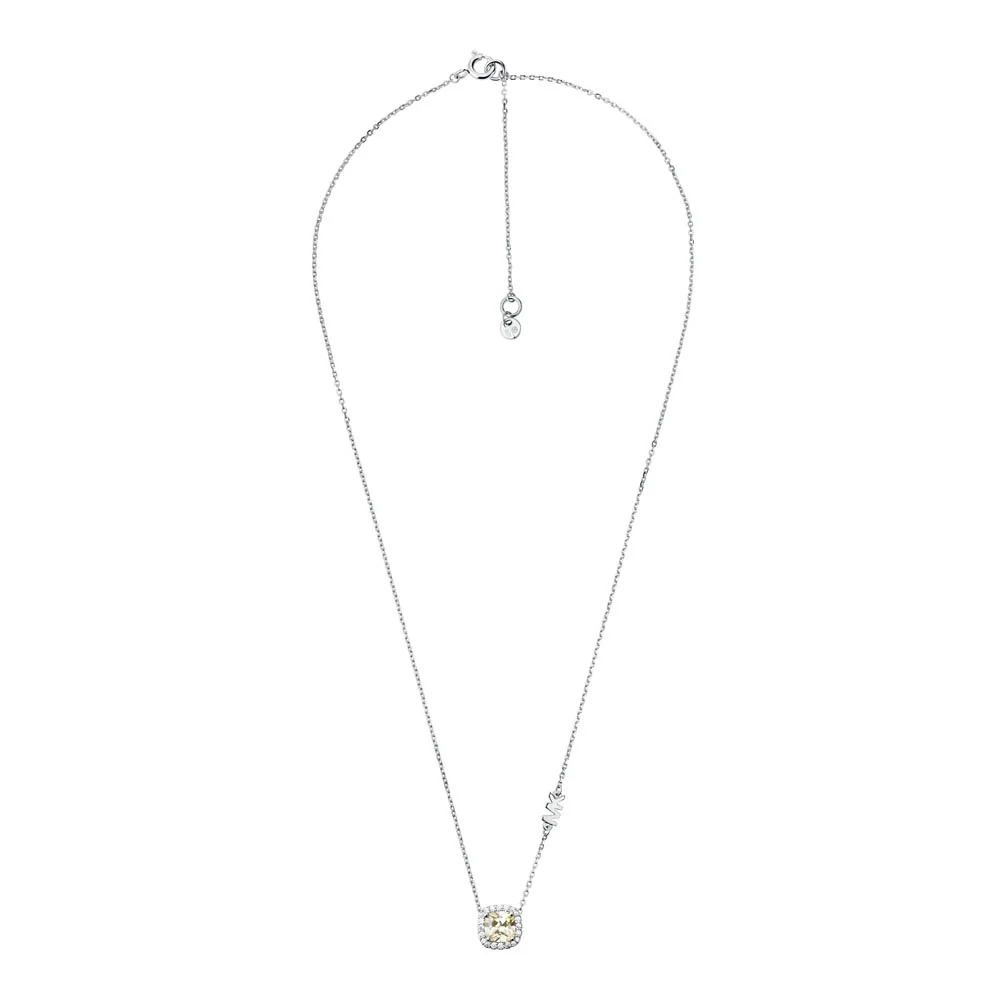 Michael Kors Sterling Silver Premium Pave Cushion Cut Pendant with Chain