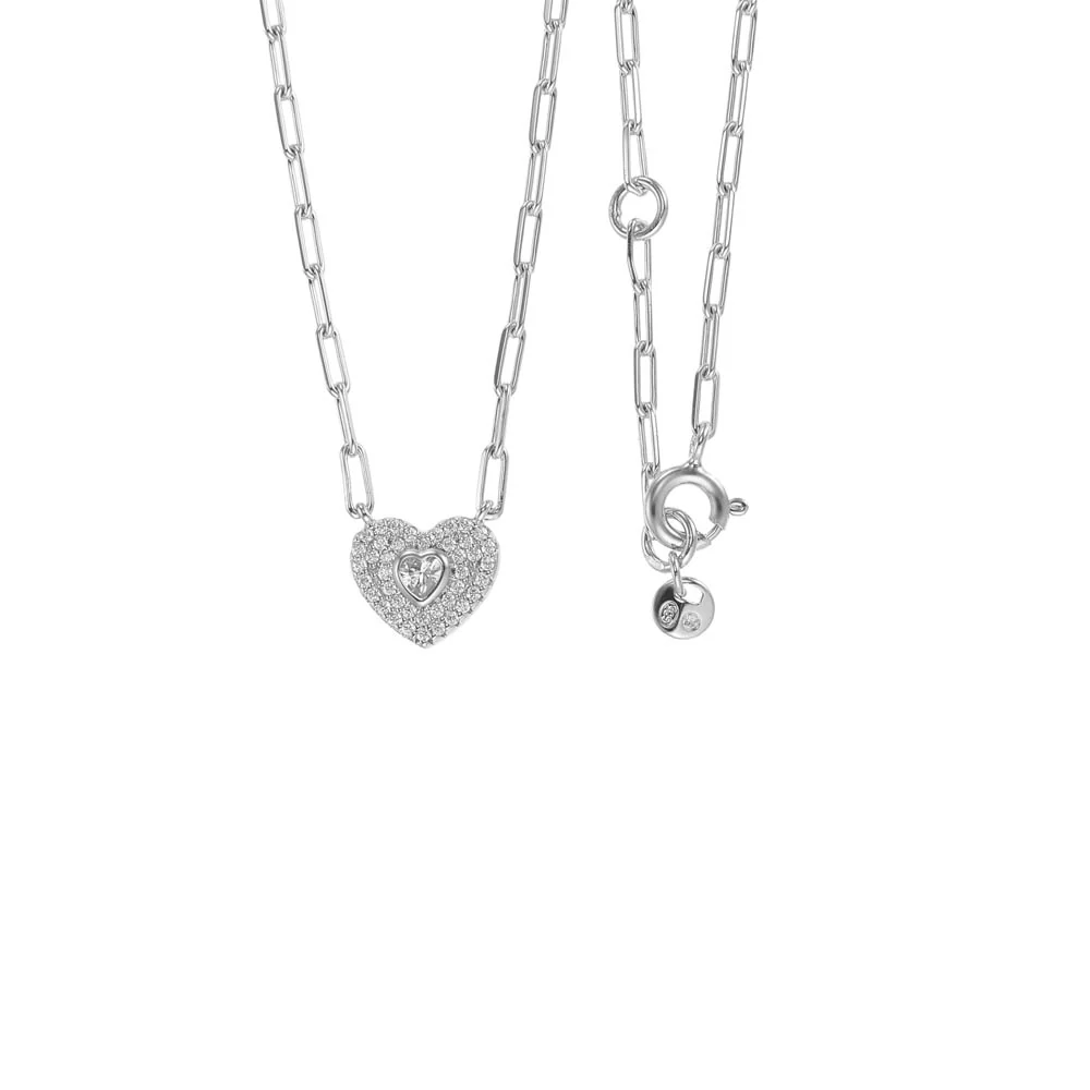 Michael Kors Sterling Silver Premium Pave Heart Pendant with Chain - Image 2