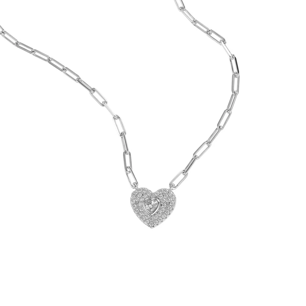 Michael Kors Sterling Silver Premium Pave Heart Pendant with Chain - Image 3