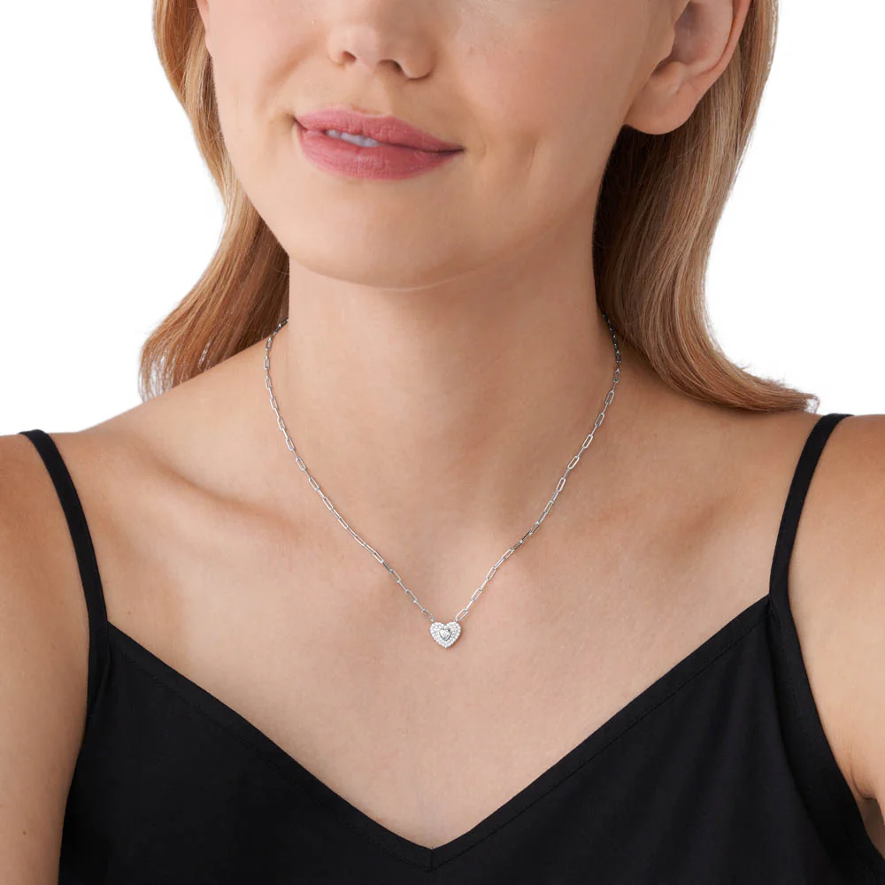 Michael Kors Sterling Silver Premium Pave Heart Pendant with Chain - Image 5