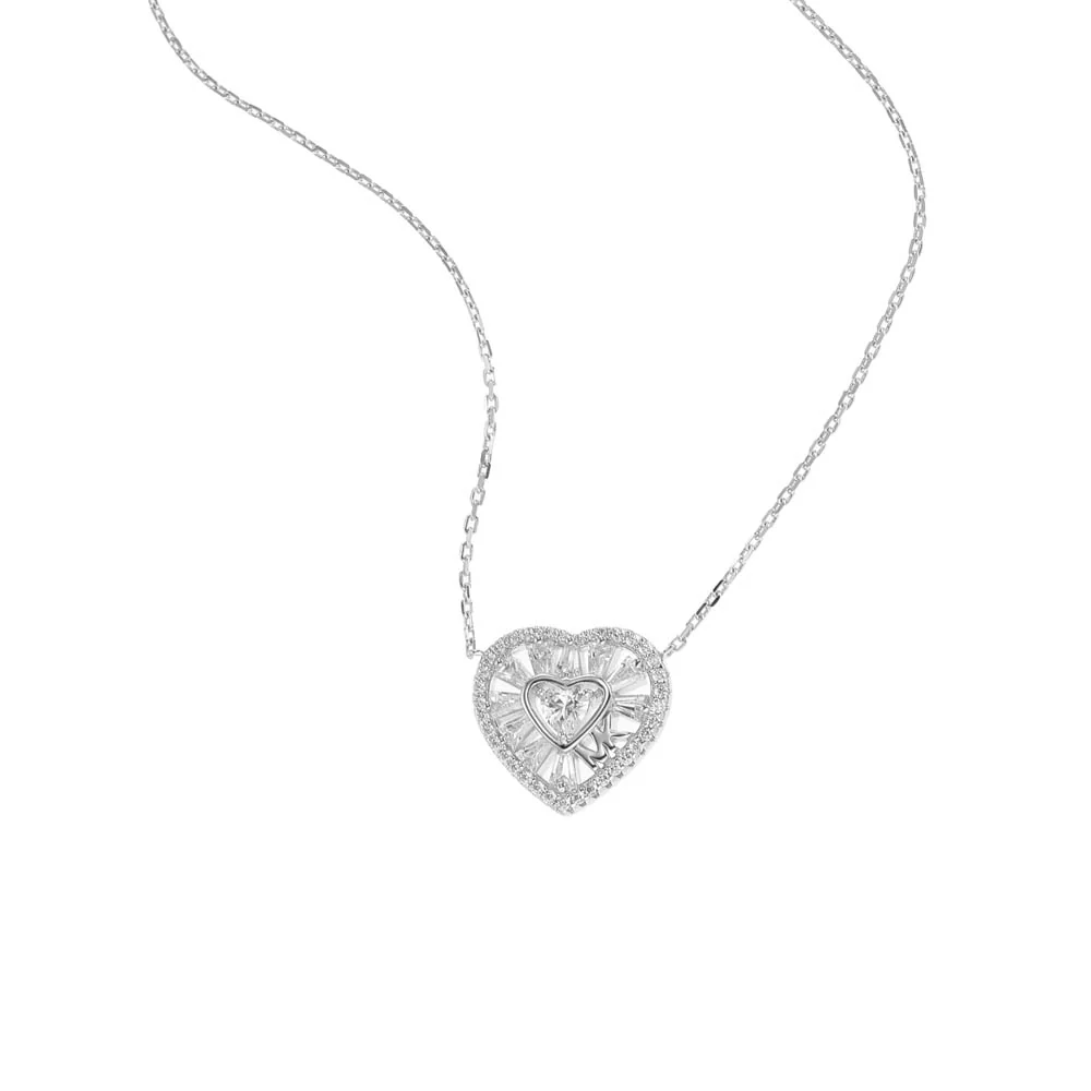 Michael Kors Sterling Silver Premium Tapered Baguette CZ Heart Pendant With Chain - Image 3