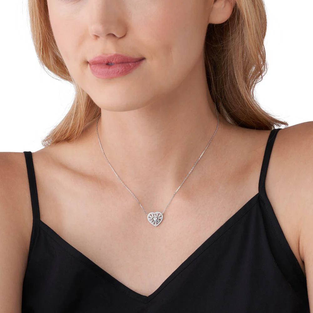 Michael Kors Sterling Silver Premium Tapered Baguette CZ Heart Pendant With Chain - Image 5