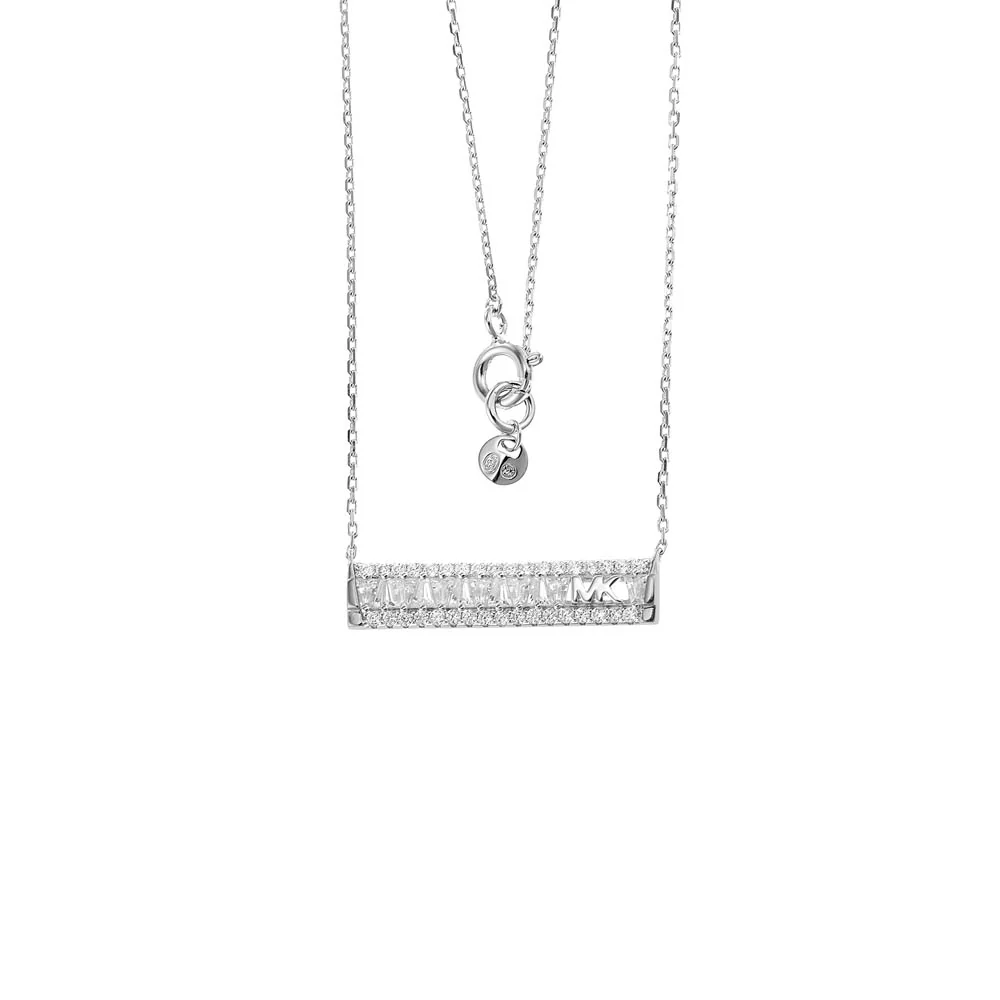 Michael Kors Sterling Silver Tapered Baguette Bar Earrings And Pendant With Chain Set - Image 3