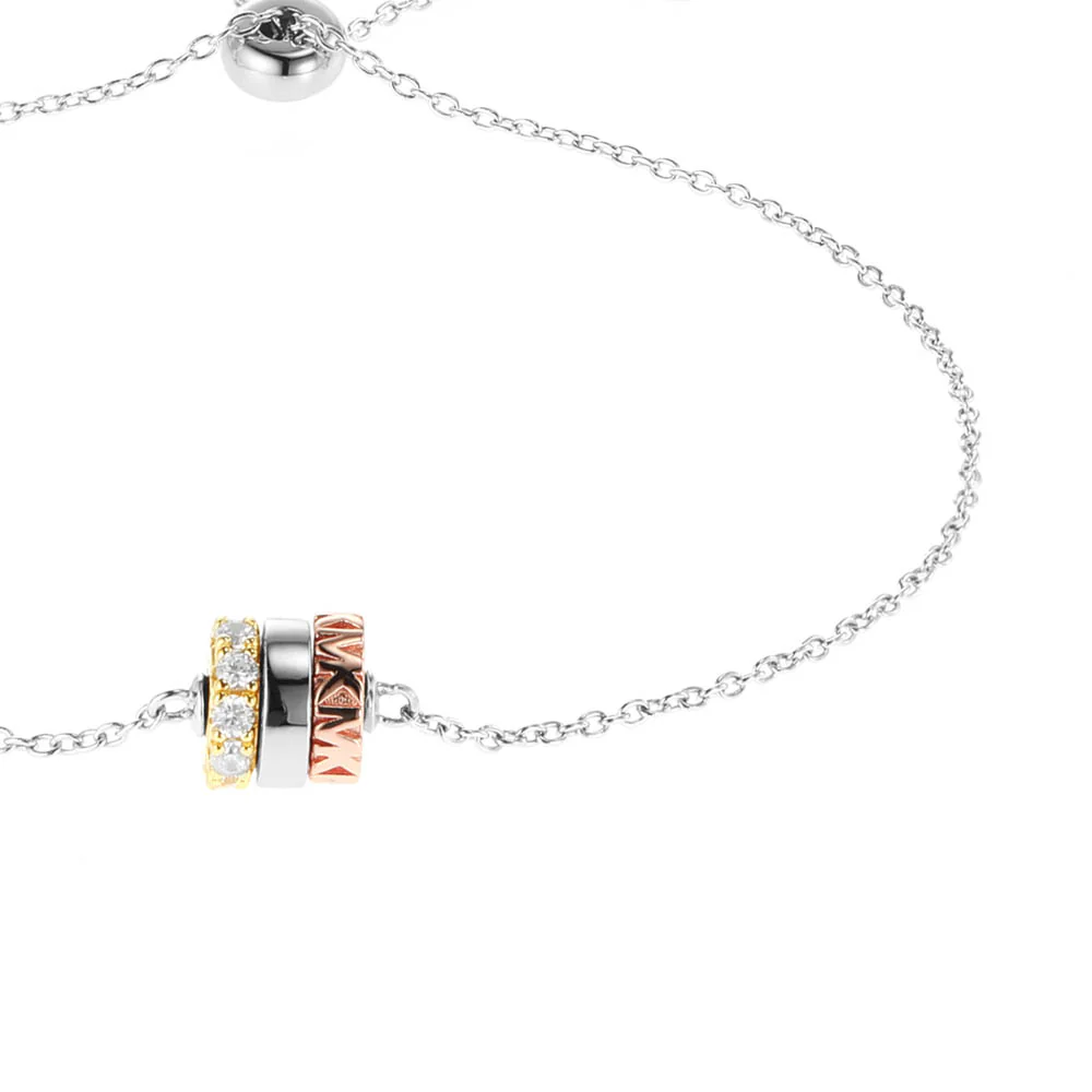 Michael Kors Three Tone Gold And Rose Gold Plated Sterling Silver Premium Rondelle Slider Bracelet - Image 2