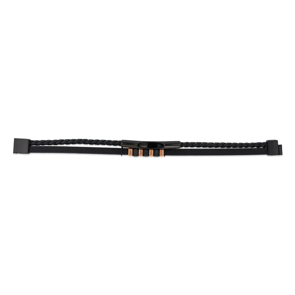 Multi-Strand Leather Bracelet with Rose Gold Accent - Image 2