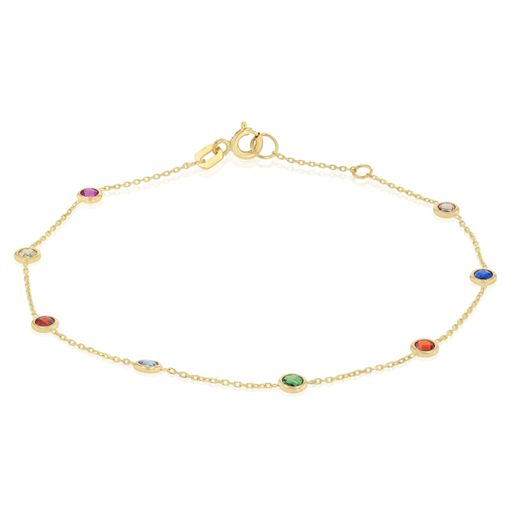 Multicolour Cubic Zirconia 18-19CM Adjustable Bracelet in 9ct Yellow Gold