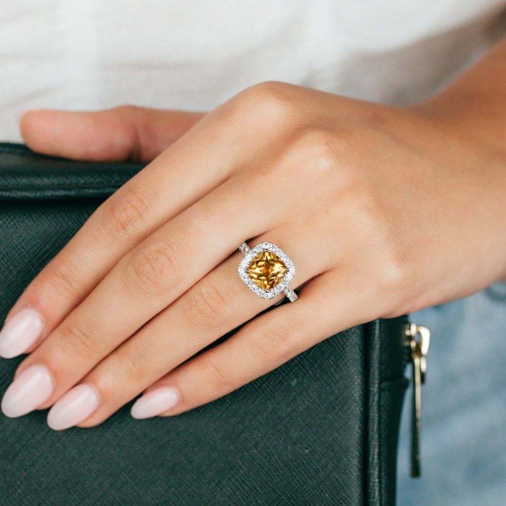 Natural Citrine & Created White Sapphire Ring Sterling Silver - Image 3