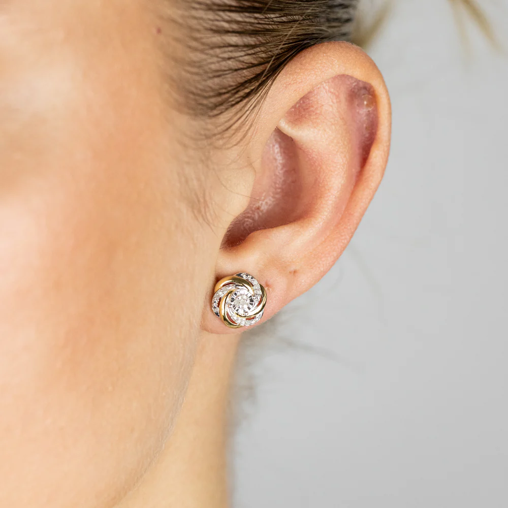 Natural Diamond Round Shaped Pendant+ Earring Set-in Gold-Plated Sterling Silver - Image 2