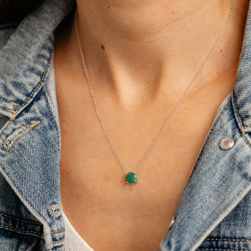 Natural Emerald Pendant on 45cm Chain in Sterling Silver - Image 2