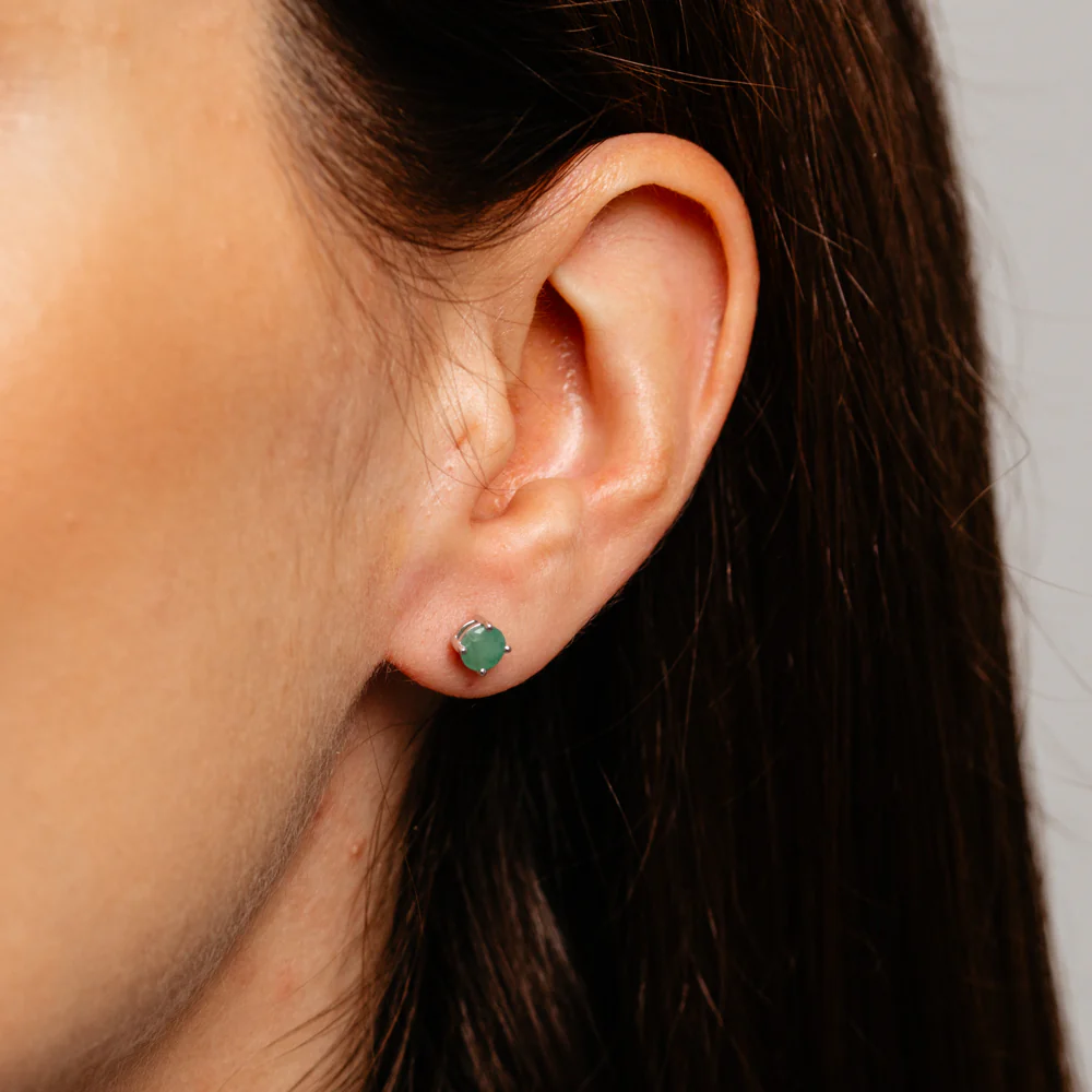 Natural Emerald Stud Earrings in Sterling Silver - Image 2
