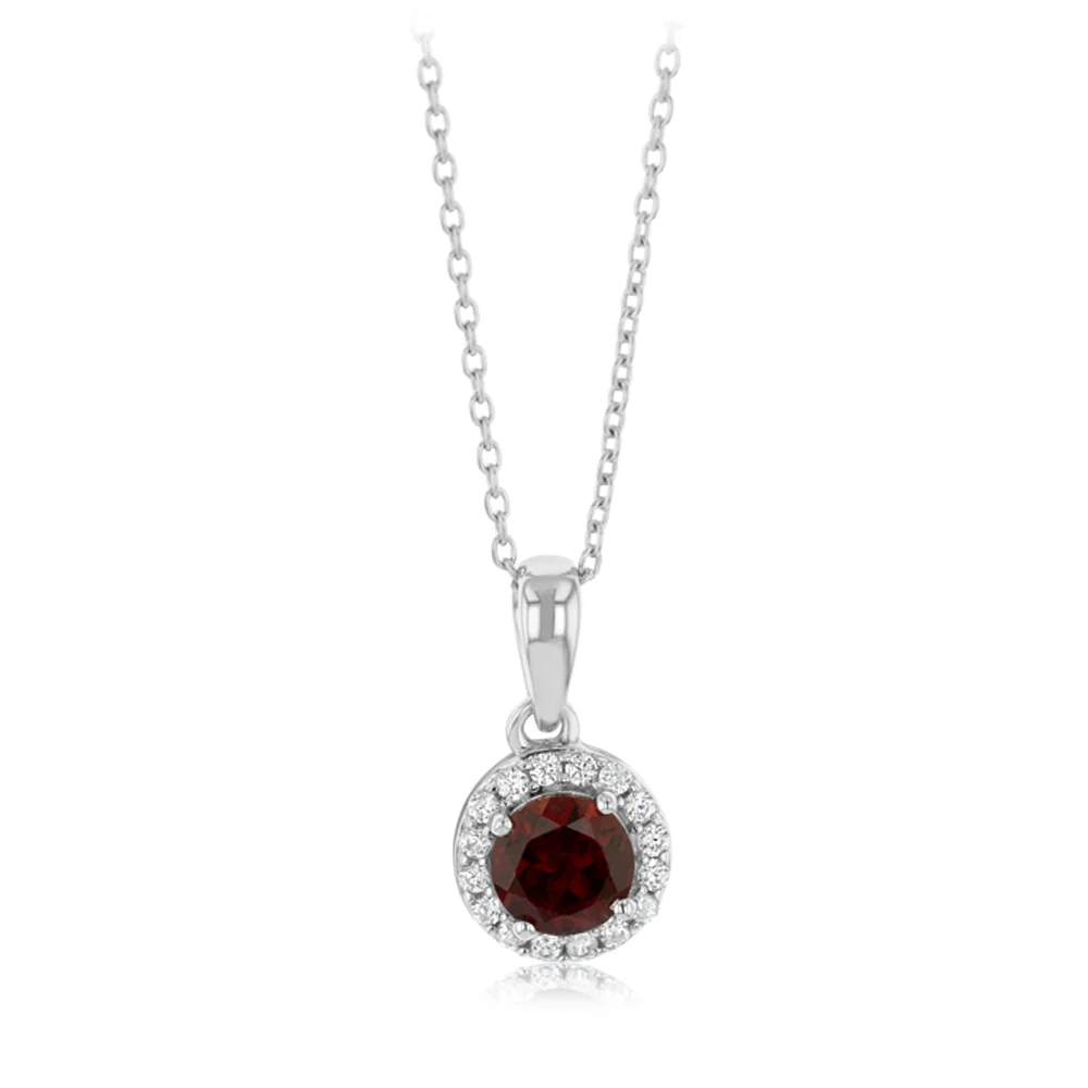 Natural Garnet and White Zirconia Earring and Pendant Set on Chain in Sterling Silver - Image 2