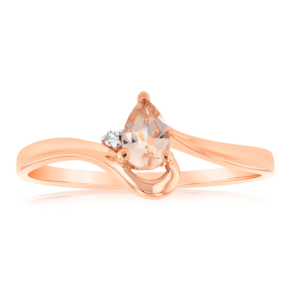 Natural Morganite and Diamond Pear Shaped Ring in 9ct Rose Gold