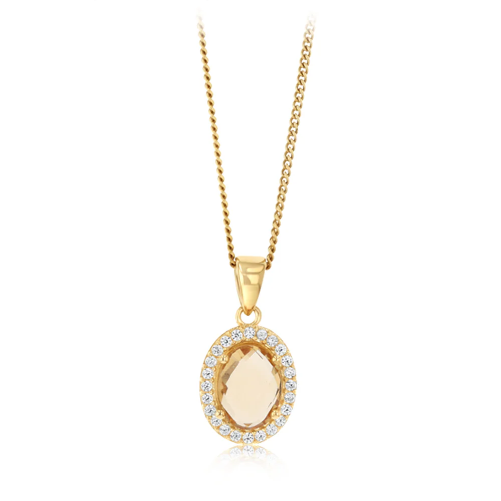 Natural Quartz and Cubic Zirconia Pendant in 9ct Yellow Gold
