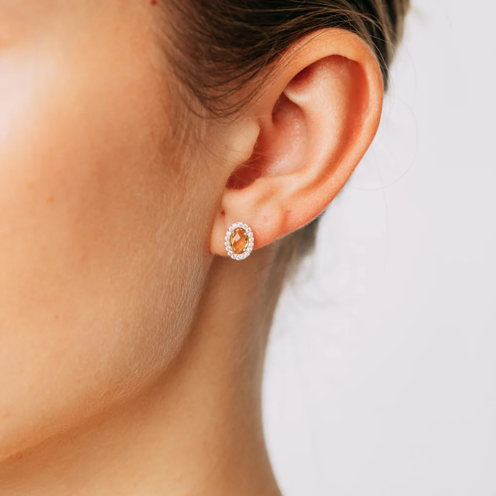 Natural Quartz and Cubic Zirconia Stud Earrings in 9ct Yellow Gold - Image 2
