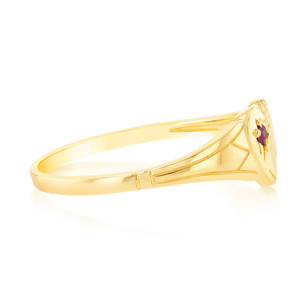 Natural Ruby Heart Signet Ring in 9ct Yellow Gold - Image 2