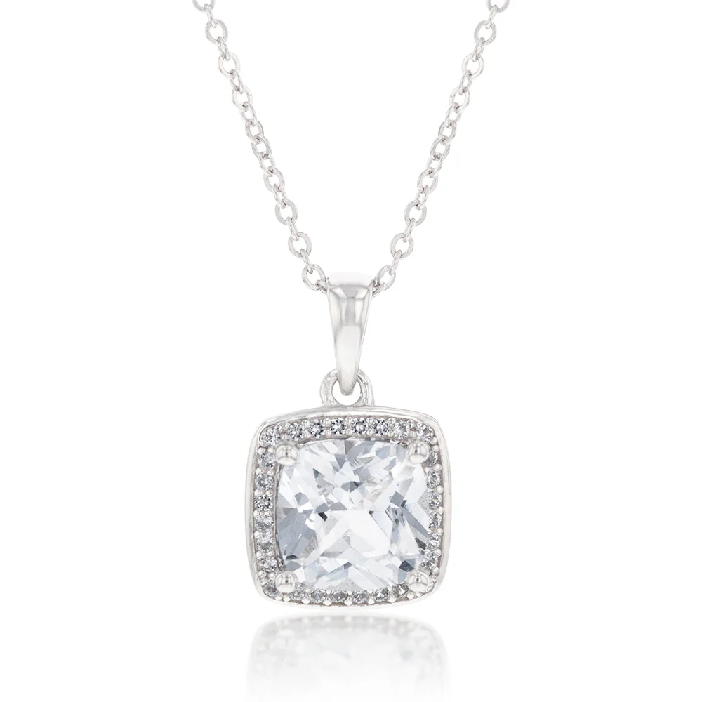 Natural White Sapphire Cushion Cut Pendant and Earring Set on Chain in Silver - Image 2