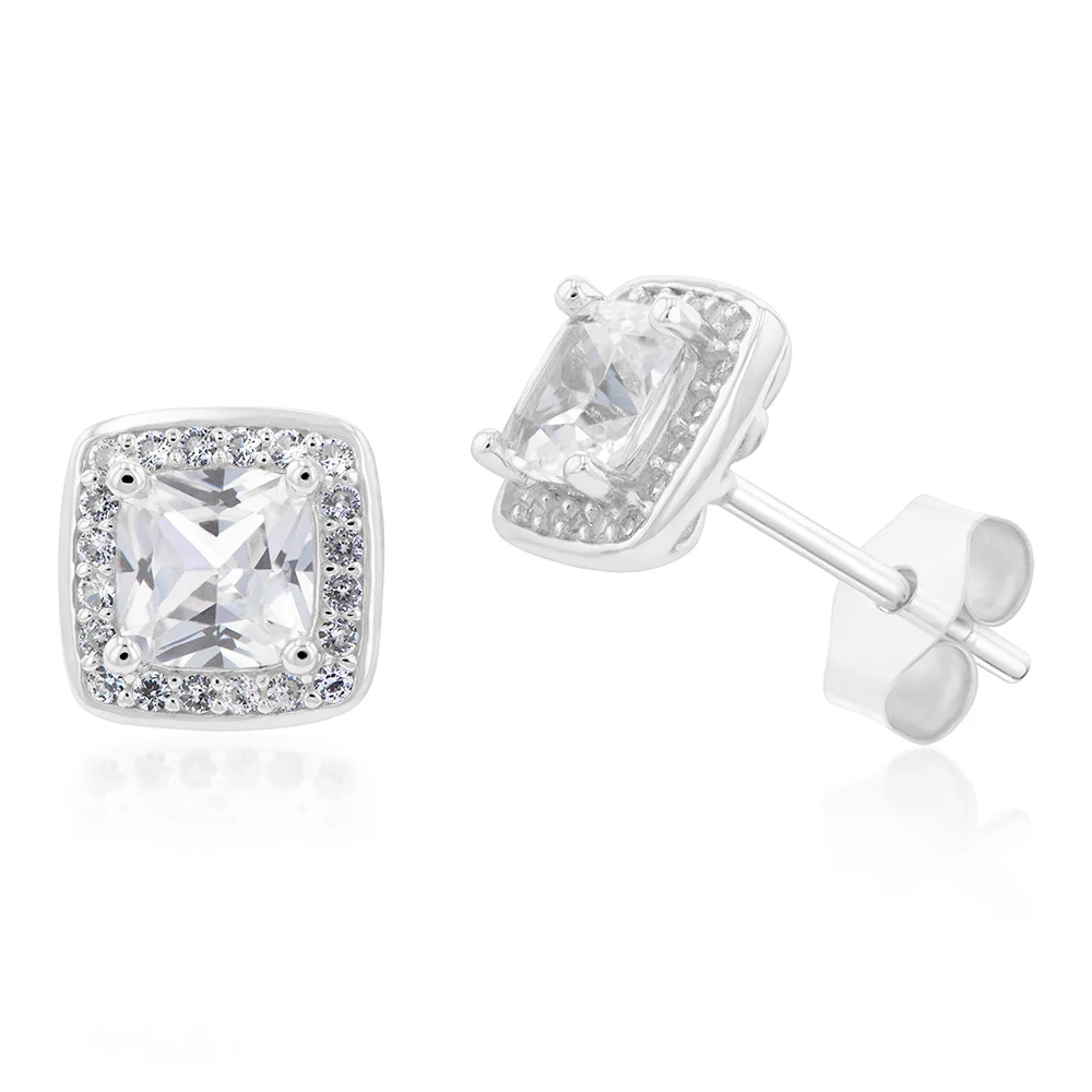 Natural White Sapphire Cushion Cut Pendant and Earring Set on Chain in Silver - Image 3