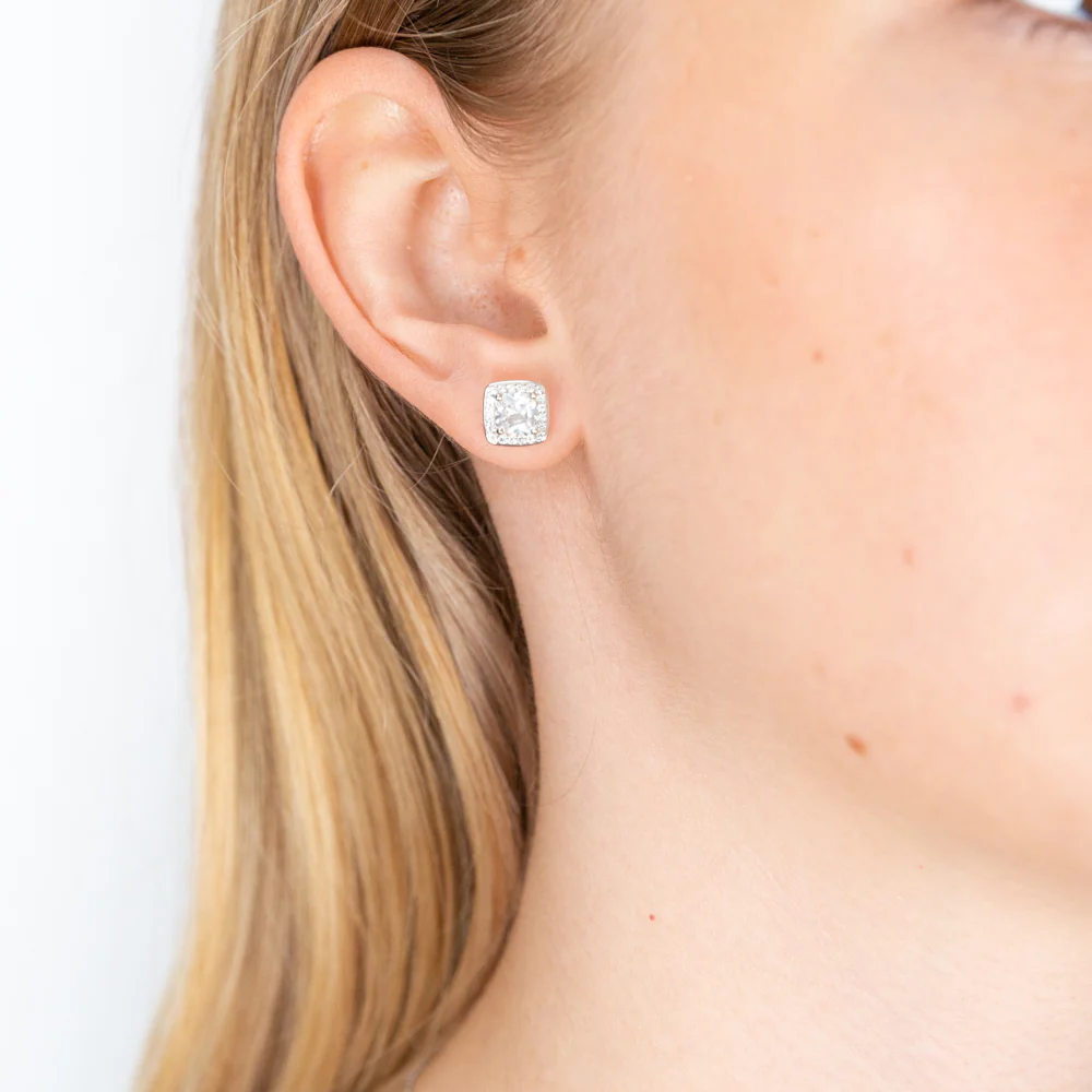Natural White Sapphire Cushion Cut Pendant and Earring Set on Chain in Silver - Image 4