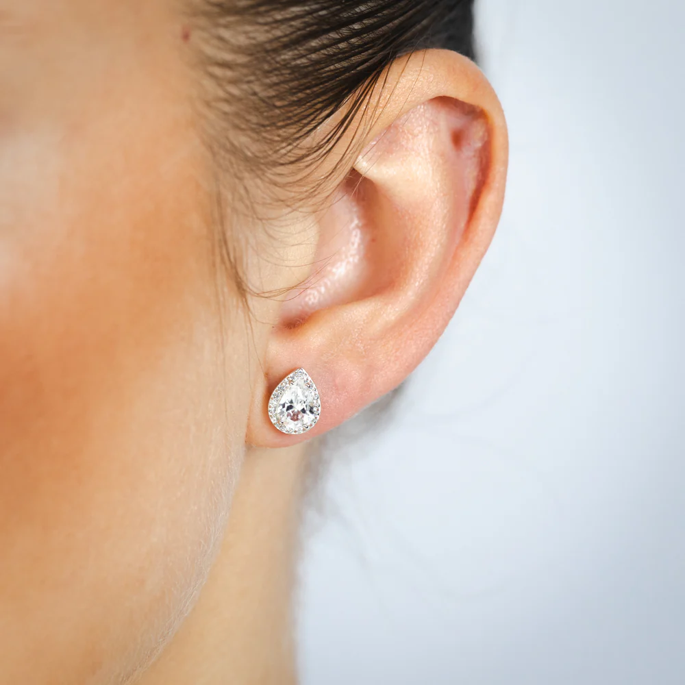 Natural White Sapphire Pear Shaped Pendant and Earring Set Sterling Silver - Image 4