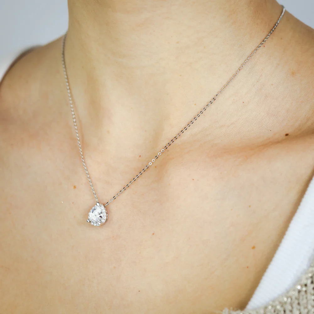 Natural White Sapphire Pear Shaped Pendant and Earring Set Sterling Silver - Image 5