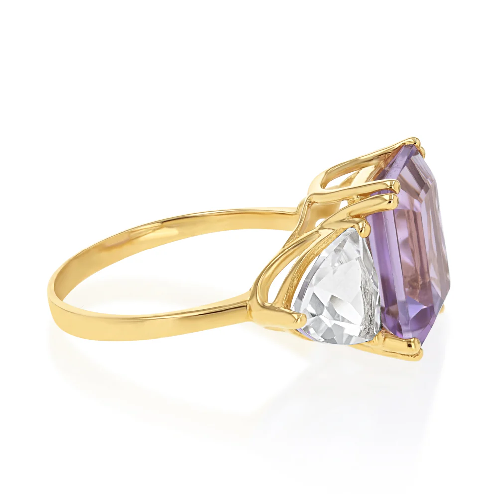 Natural White Topaz and Amethyst Ring in 9ct Yellow Gold - Image 2