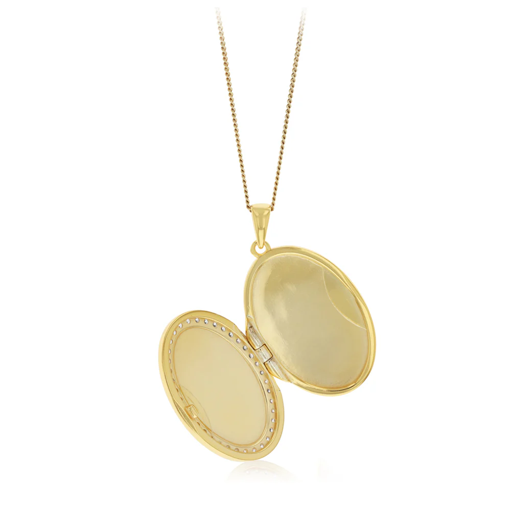 Oval Cubic Zirconia Locket in Gold Plated Silver - Image 2