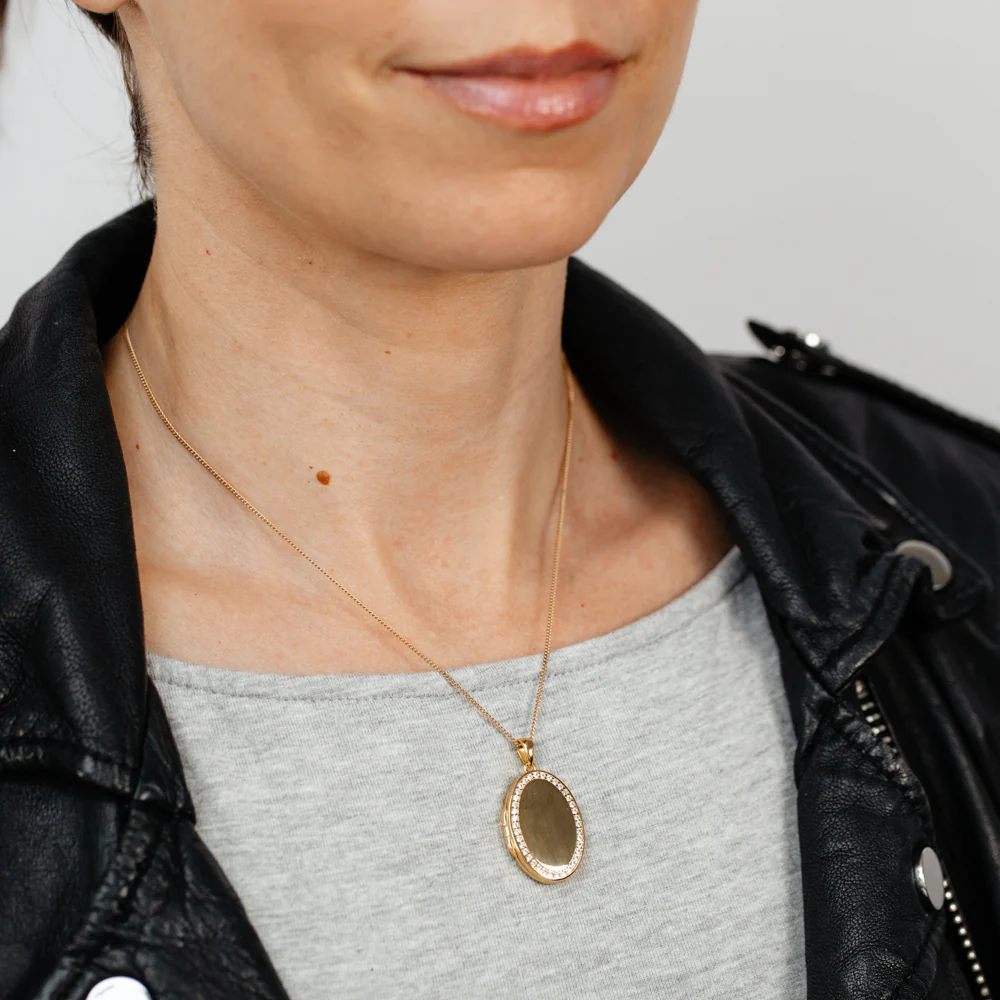 Oval Cubic Zirconia Locket in Gold Plated Silver - Image 3
