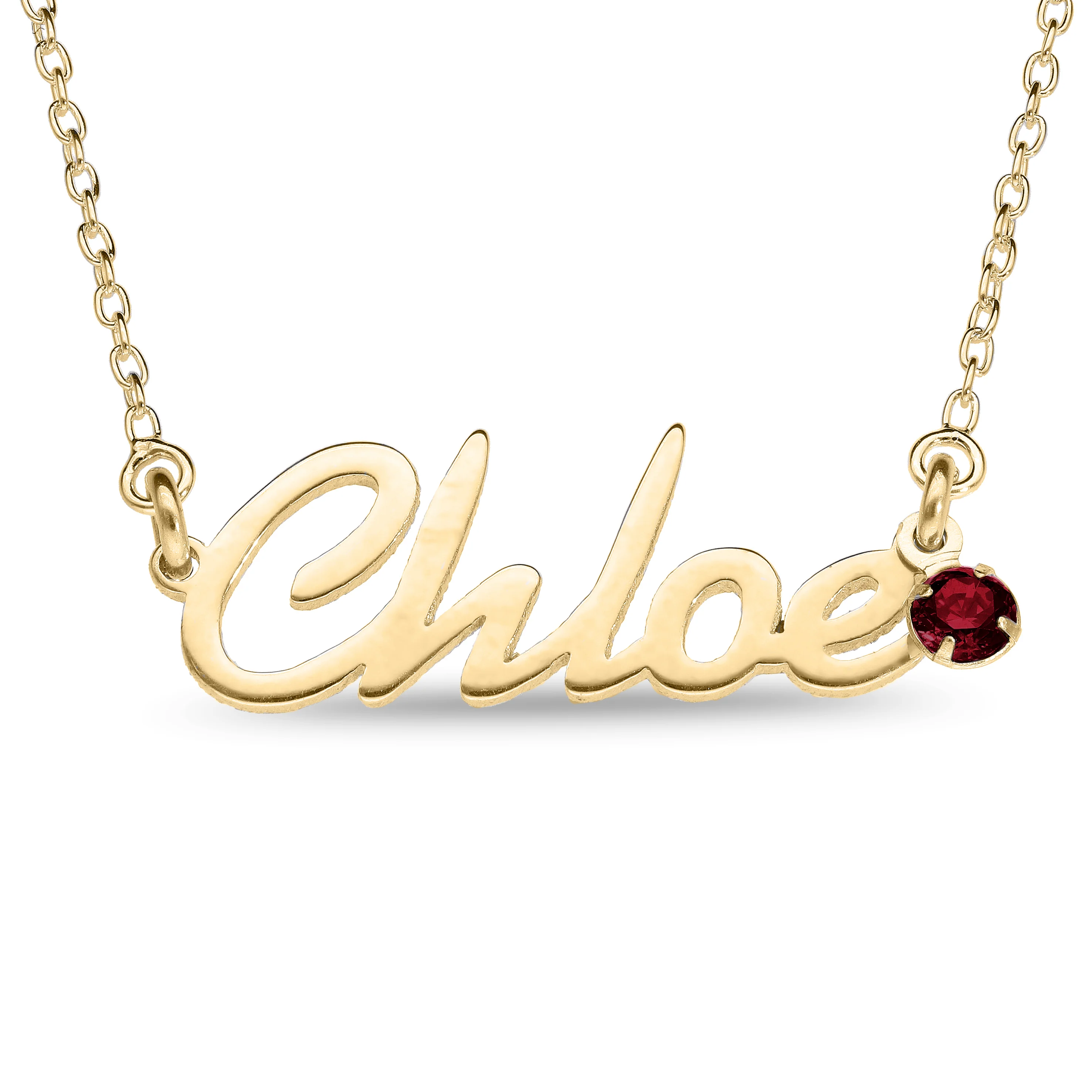 Personalised 9ct Yellow Gold Name Pendant with Birthstone on 40cm Chain