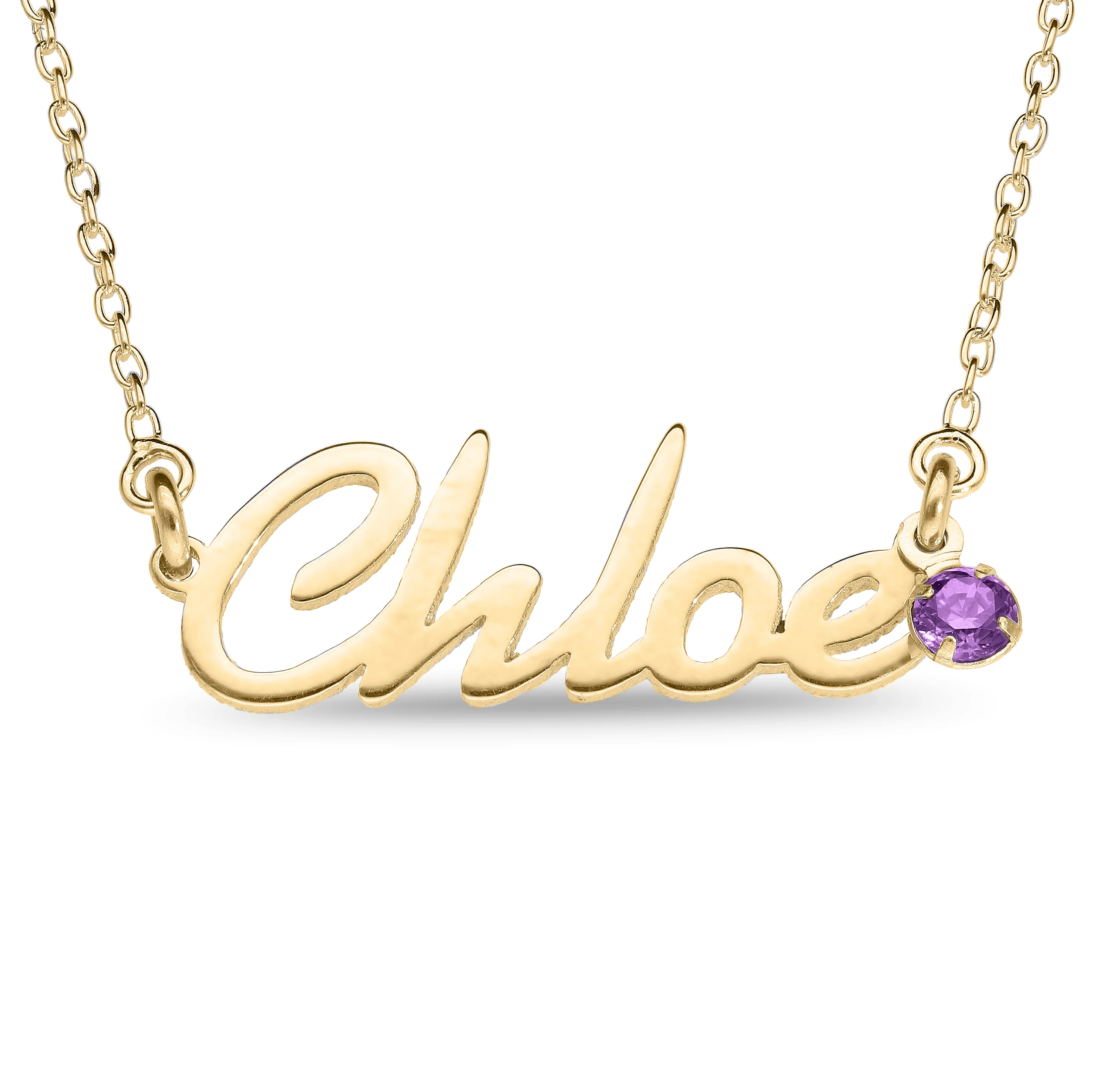 Personalised 9ct Yellow Gold Name Pendant with Birthstone on 40cm Chain - Image 2