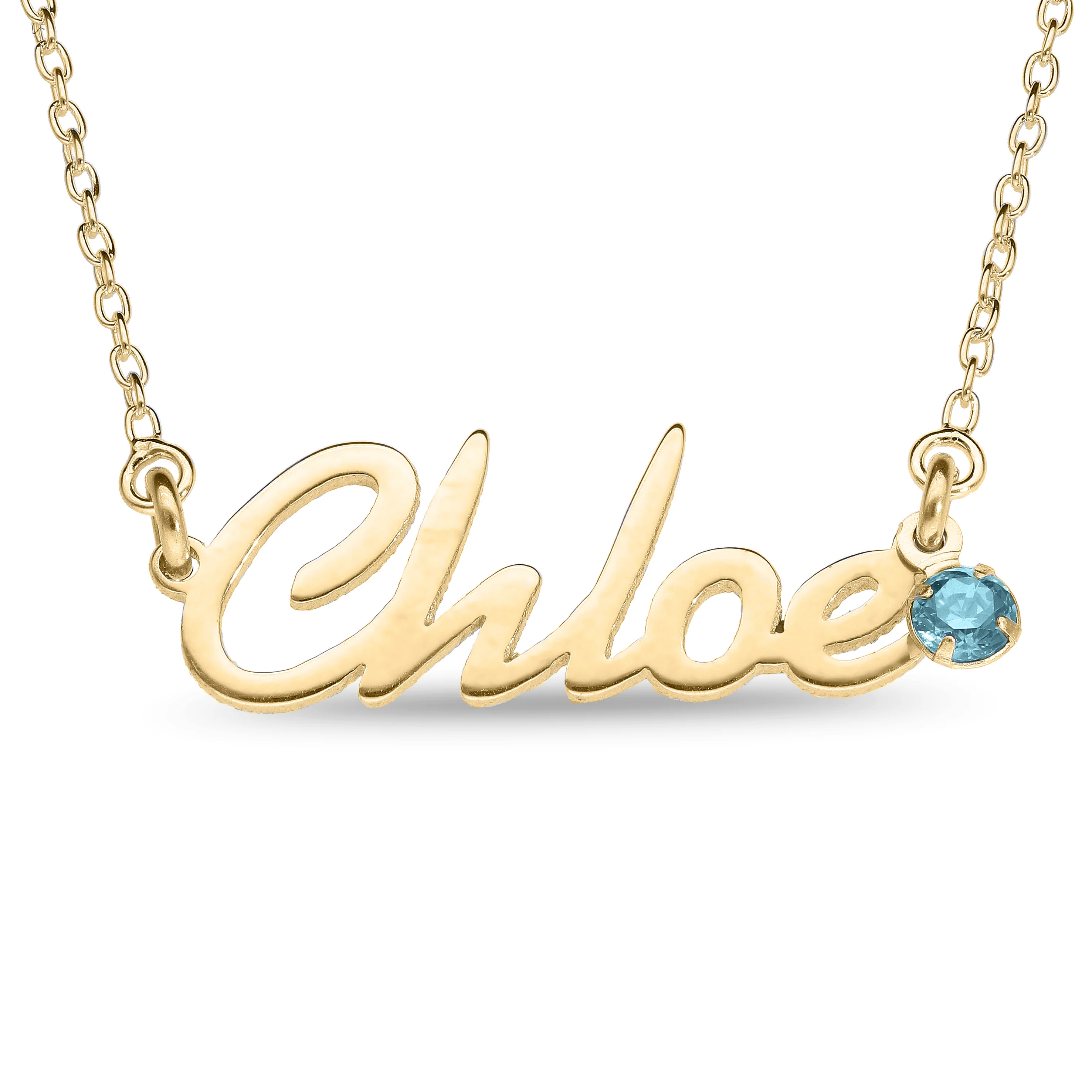 Personalised 9ct Yellow Gold Name Pendant with Birthstone on 40cm Chain - Image 3
