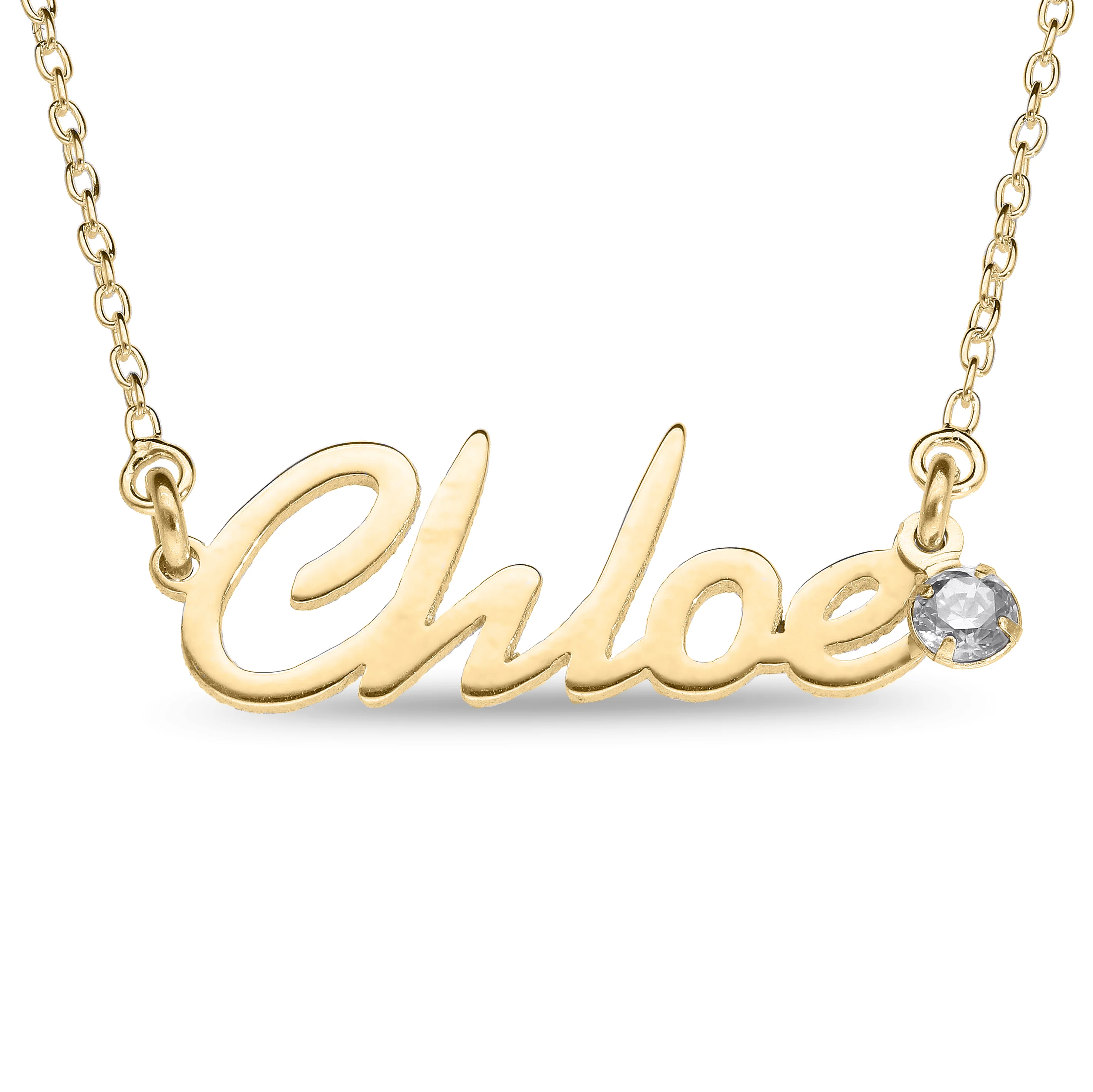Personalised 9ct Yellow Gold Name Pendant with Birthstone on 40cm Chain - Image 4