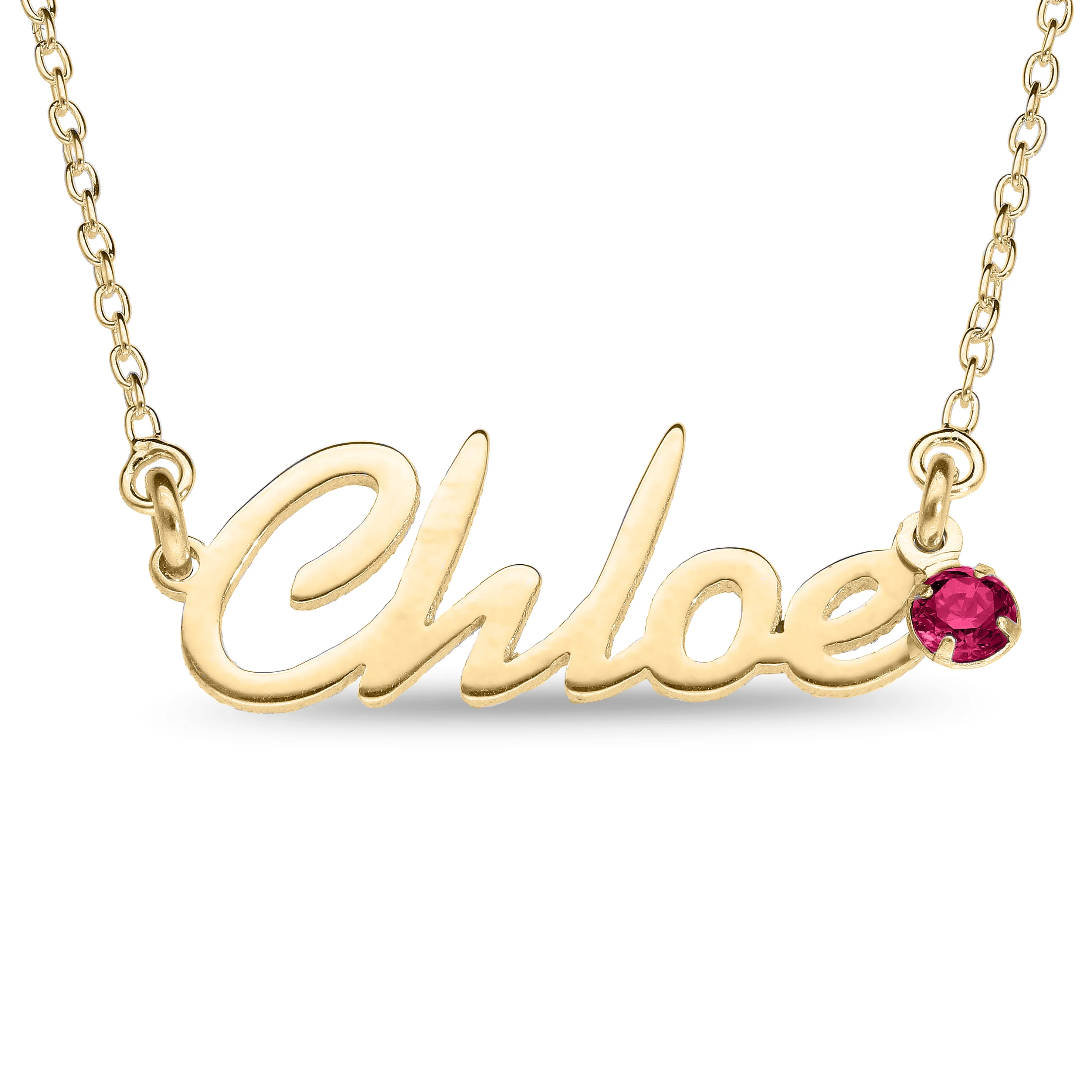 Personalised 9ct Yellow Gold Name Pendant with Birthstone on 40cm Chain - Image 7