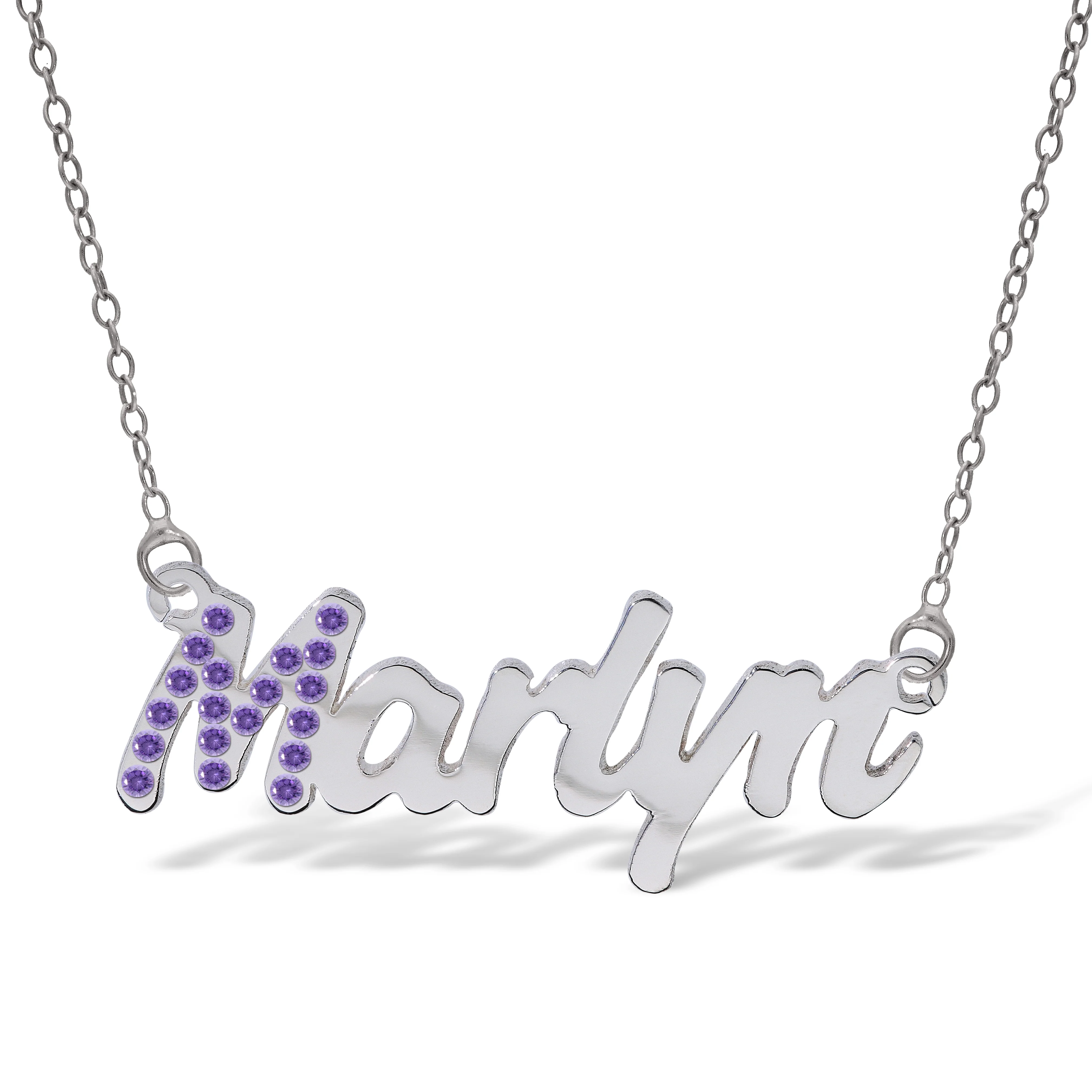 Personalised Sterling Silver Name Pendant with Cubic Zirconia on 40cm Chain - Image 2