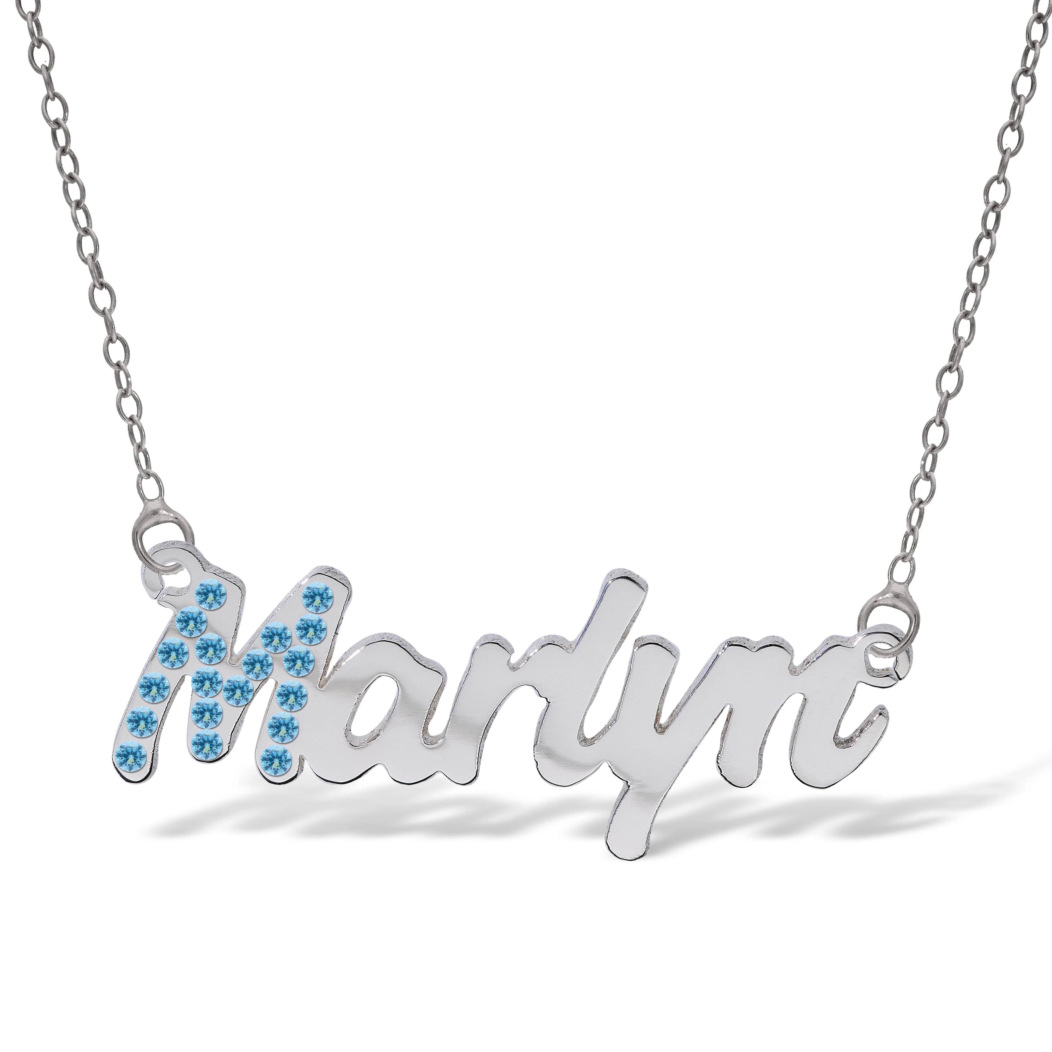 Personalised Sterling Silver Name Pendant with Cubic Zirconia on 40cm Chain - Image 3