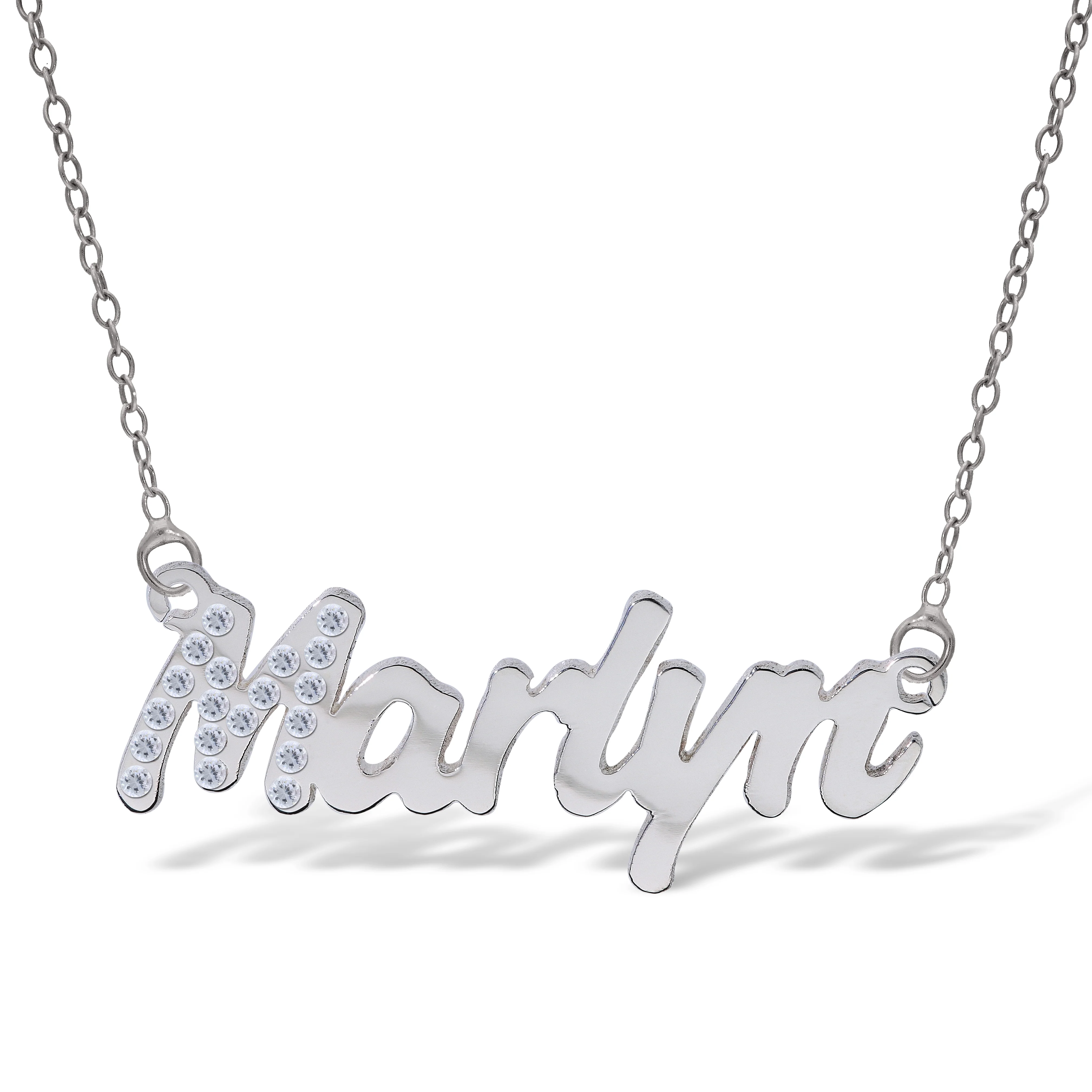 Personalised Sterling Silver Name Pendant with Cubic Zirconia on 40cm Chain - Image 4