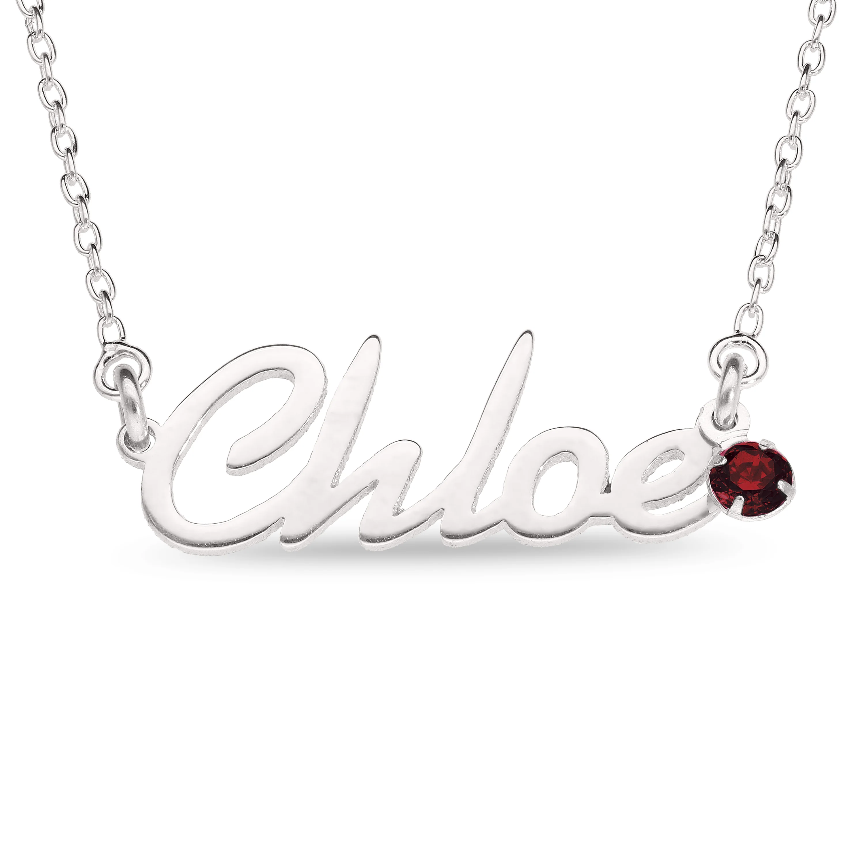 Personalised Sterling Silver Name Pendant with Birthstone on 40cm Chain