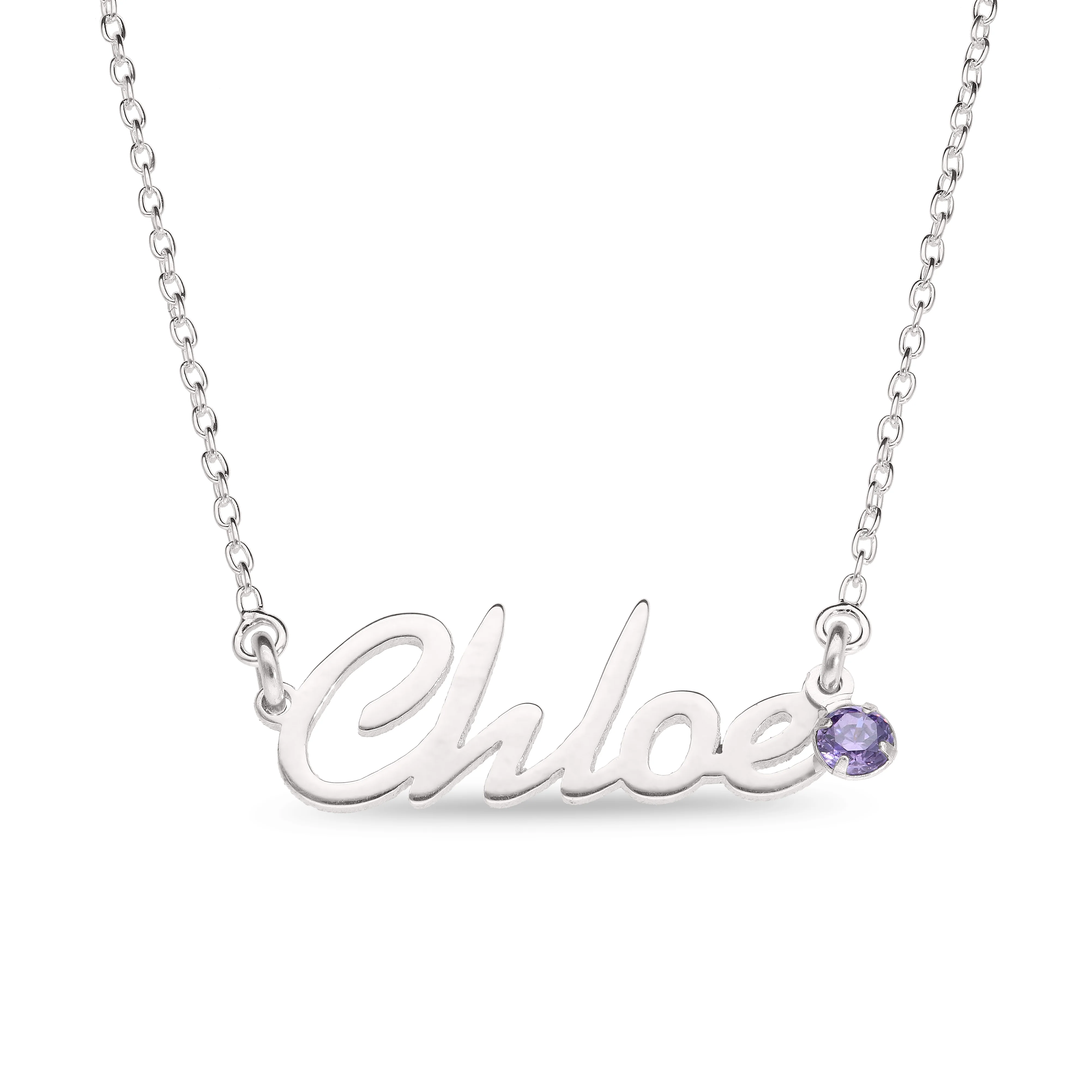 Personalised Sterling Silver Name Pendant with Birthstone on 40cm Chain - Image 2