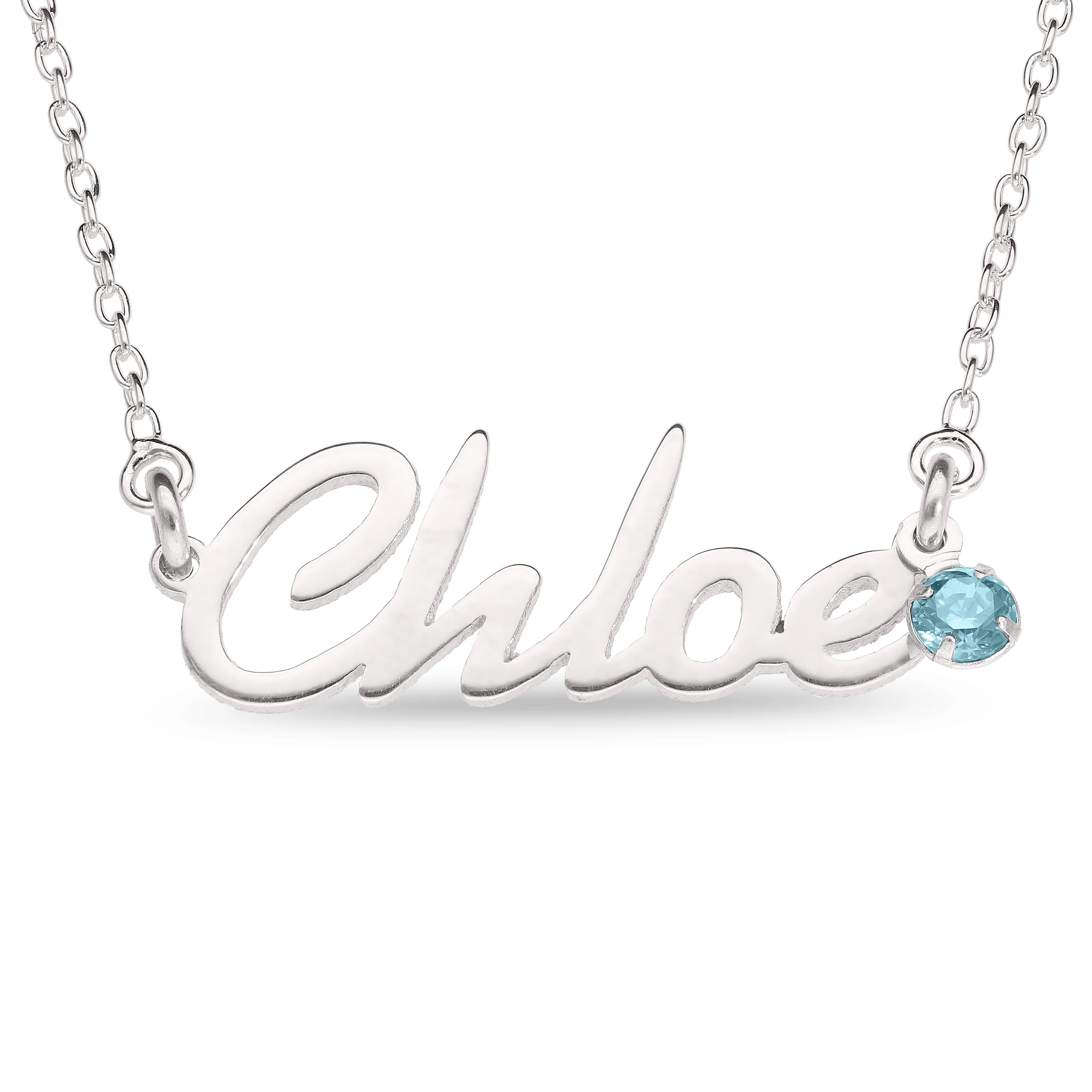 Personalised Sterling Silver Name Pendant with Birthstone on 40cm Chain - Image 3