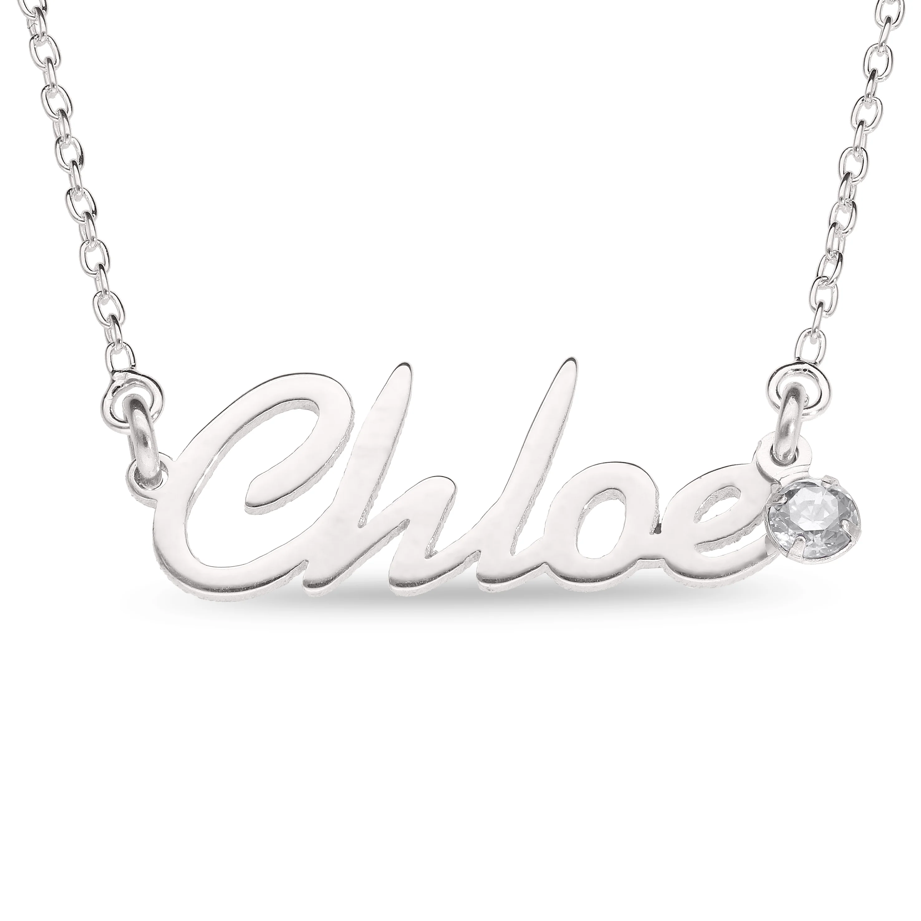 Personalised Sterling Silver Name Pendant with Birthstone on 40cm Chain - Image 4