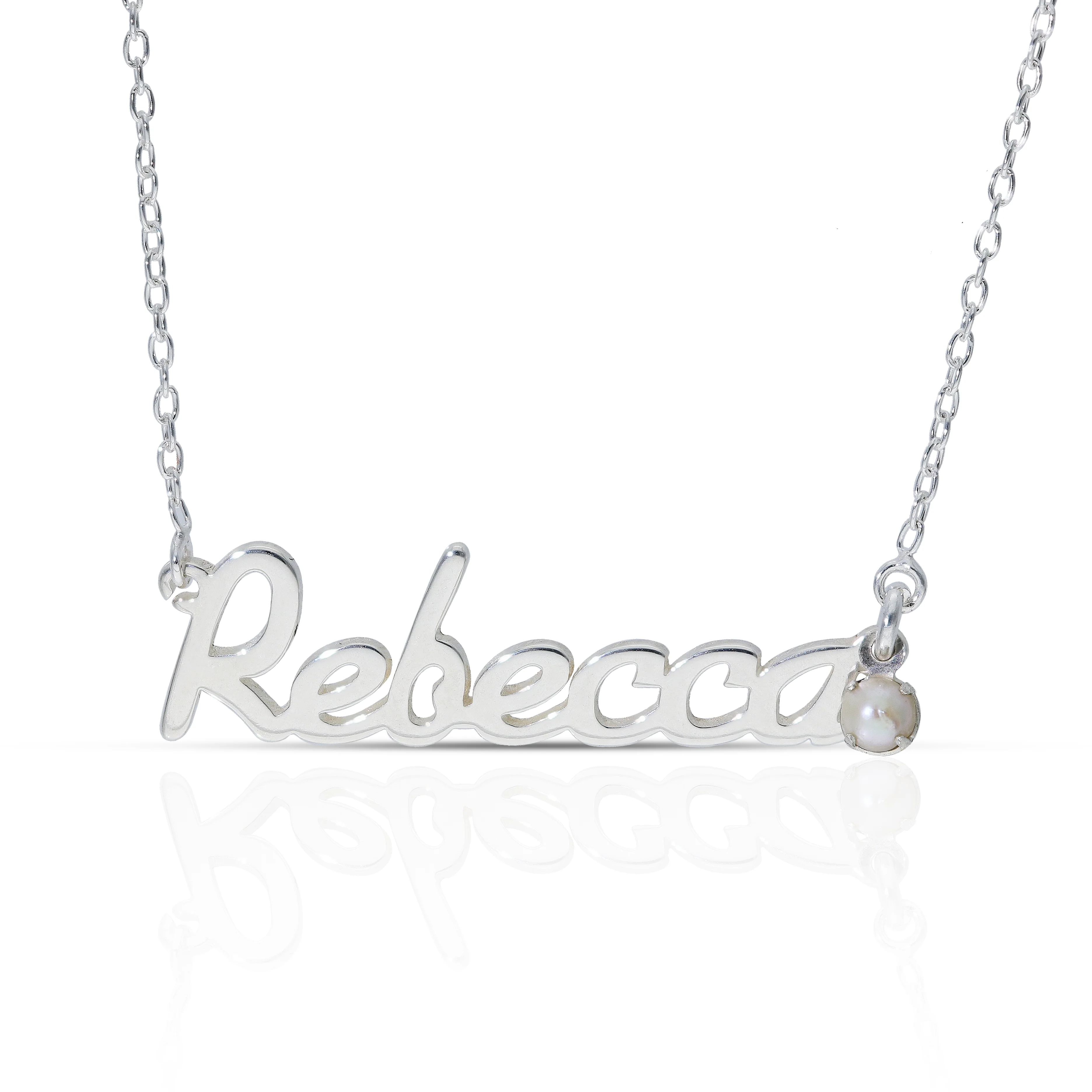 Personalised Sterling Silver Name Pendant with Birthstone on 40cm Chain - Image 6