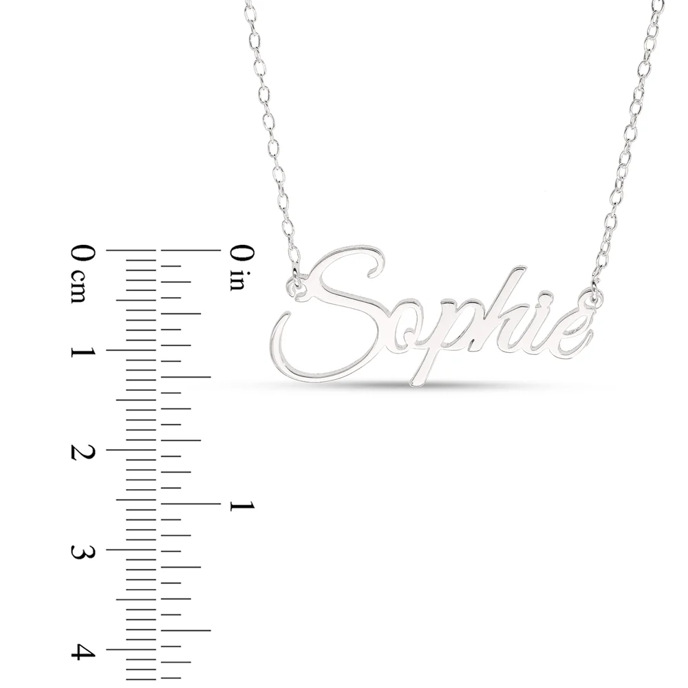 Personalised Sterling Silver Signature Name Pendant on 40cm Chain - Elegant Flowing - Image 2