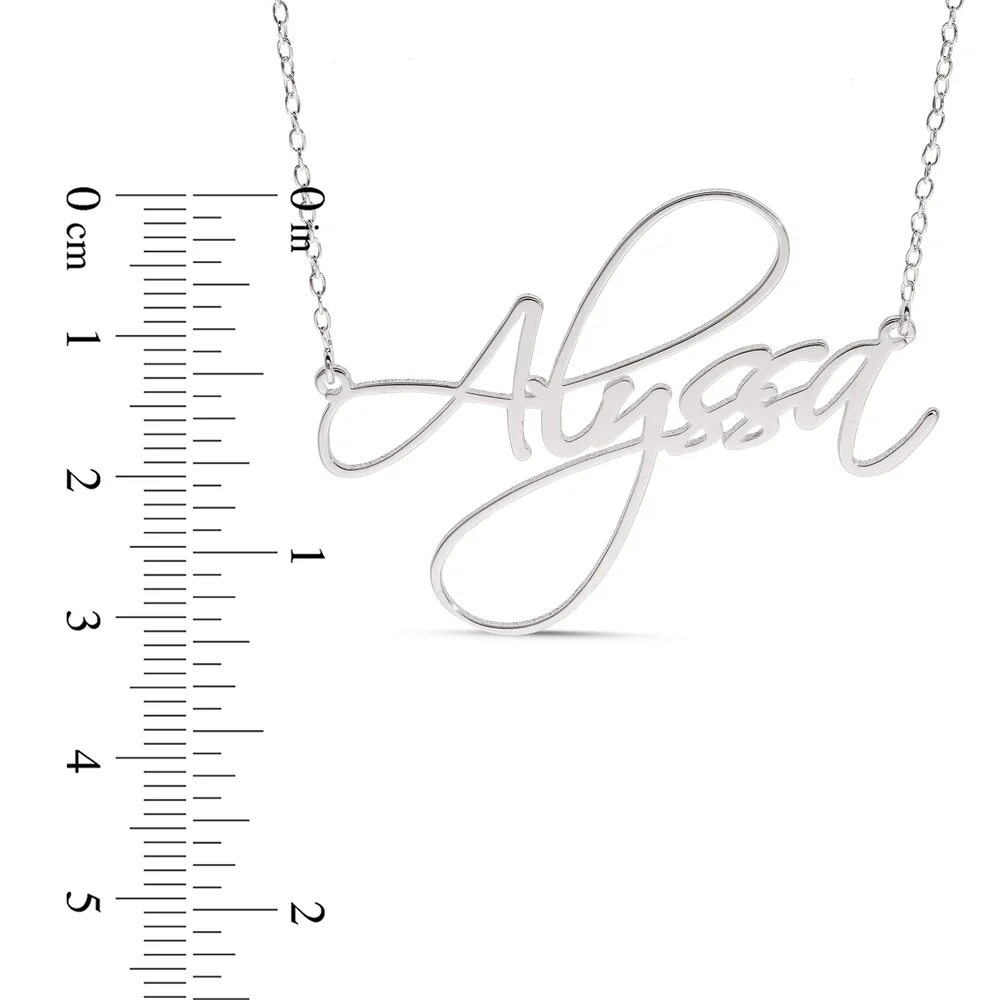 Personalised Sterling Silver Signature Name Pendant on 40cm Chain - Large Script - Image 2