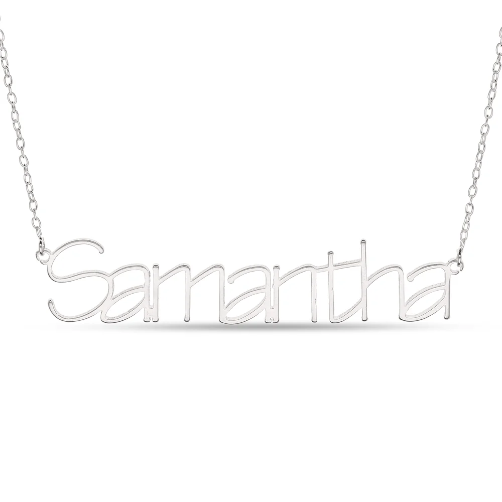 Personalised Sterling Silver Signature Name Pendant on 40cm Chain - Light Block