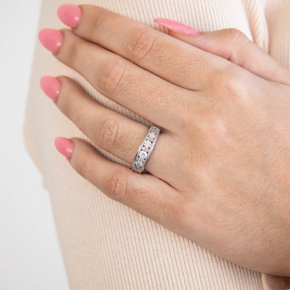 Pink Diamond 18ct White Gold Channel Set Diamond Ring - Image 3