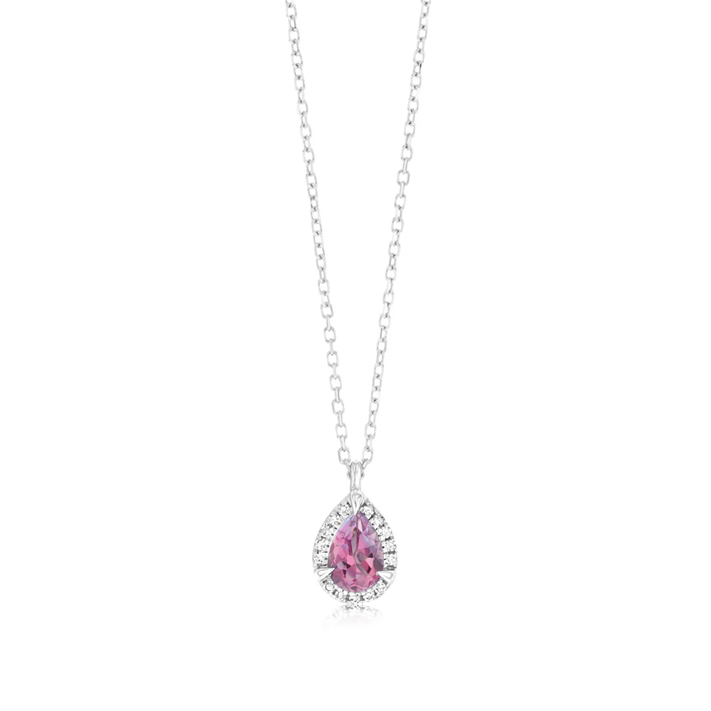 Pink Topaz and Diamond Pendant in 9ct White Gold
