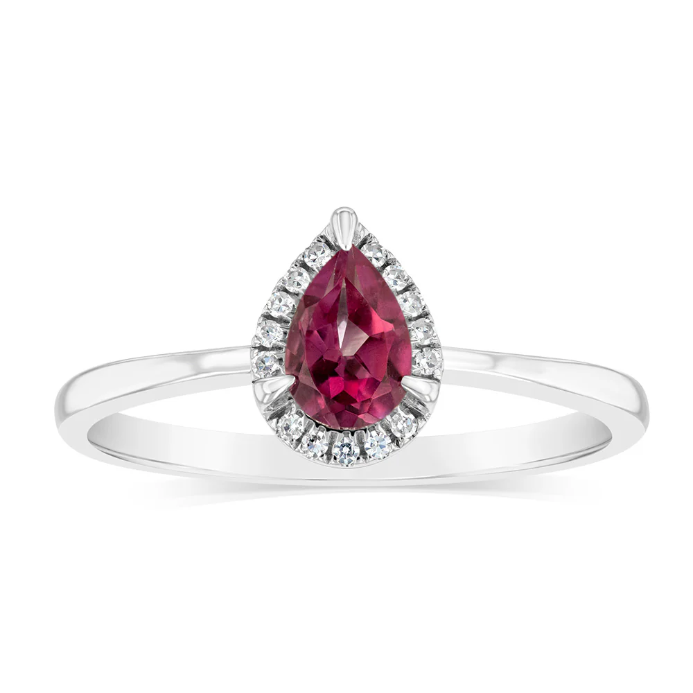 Pink Topaz and Diamond Ring in 9ct White Gold