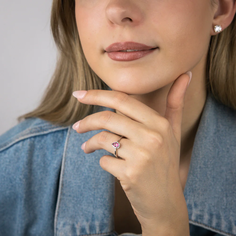 Pink Topaz and Diamond Ring in 9ct White Gold - Image 3