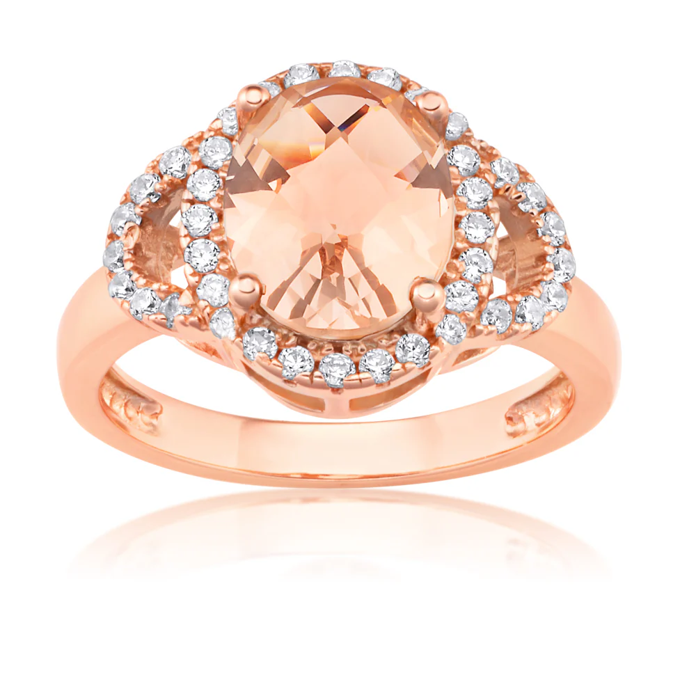 Rose Gold Plated Morgalite Pink Obsidian & Zirconia Ring