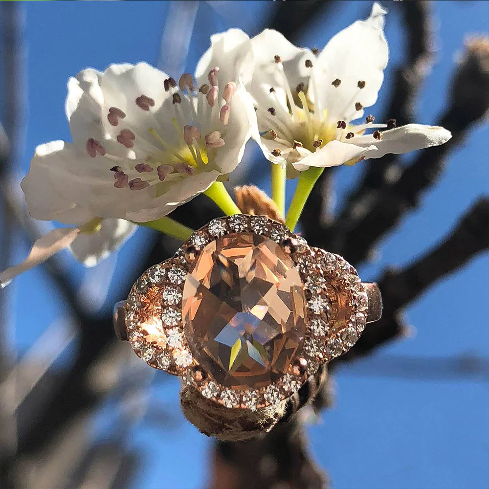 Rose Gold Plated Morgalite Pink Obsidian & Zirconia Ring - Image 3